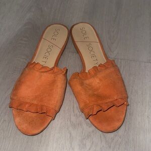 Sole Society Women's Ruffled Orange Mule Sandals